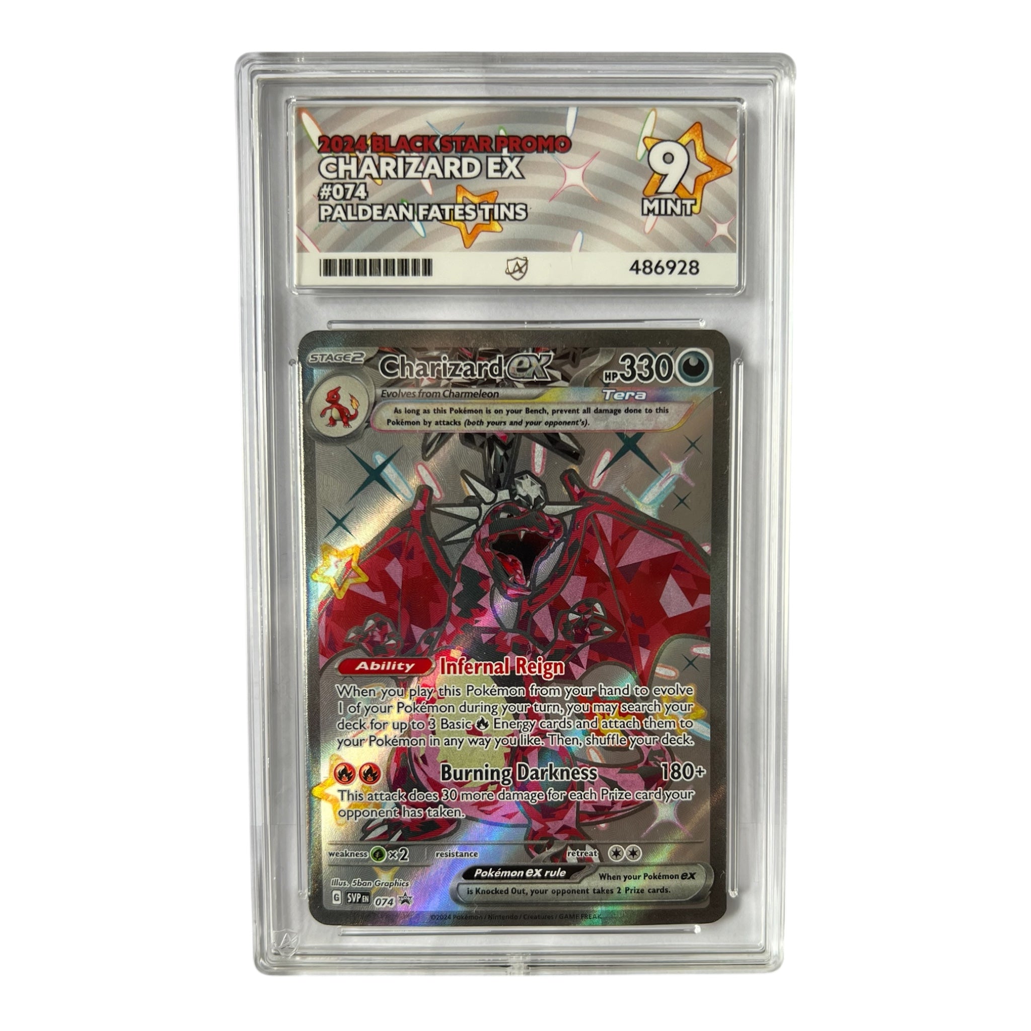 2024 Charizard ex SVP 074 Black Star Promo Paldean Fates Tin Ace Graded Mint 9