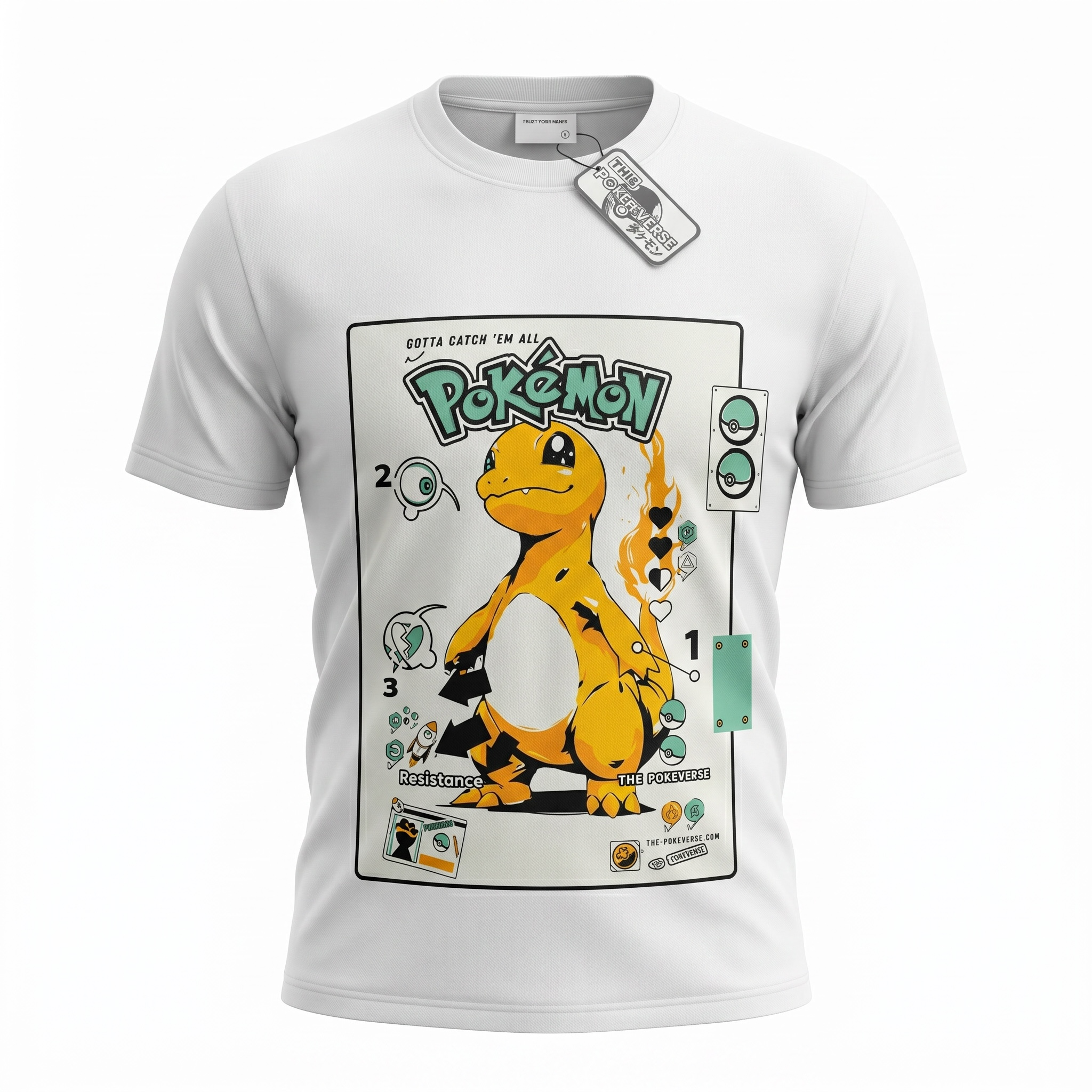 White Charmander Pokémon Graphic T-Shirt