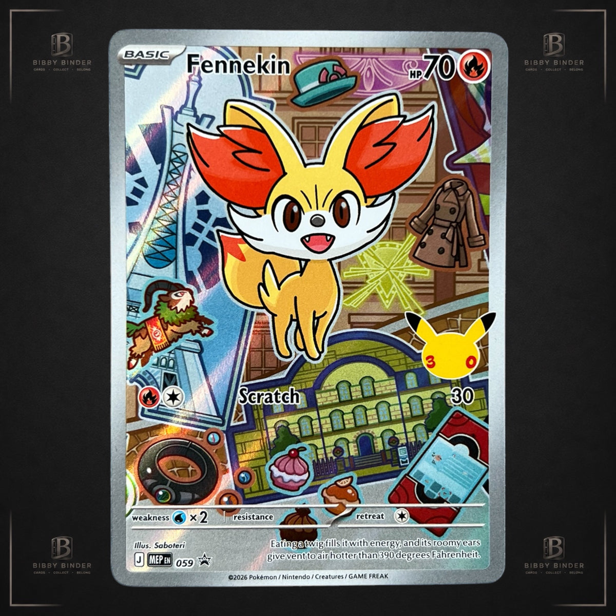 Pokémon TCG Fennekin 059 – Mega Evolution – 30th Anniversary Stamp