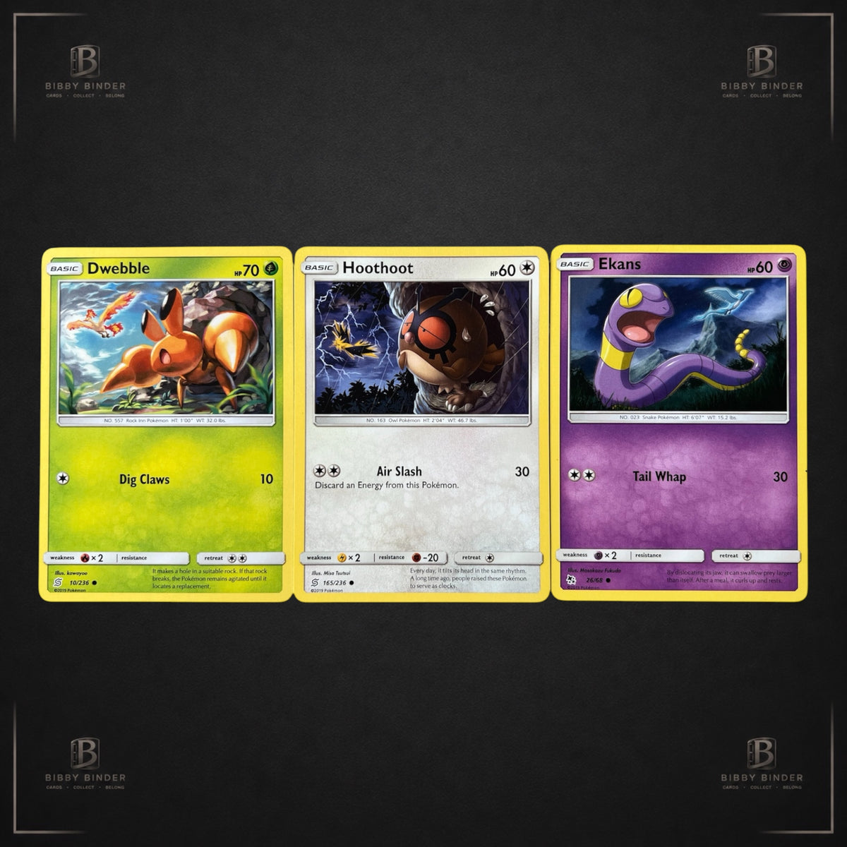 Pokémon Ekans, Hoothoot & Dwebble Artwok Trio