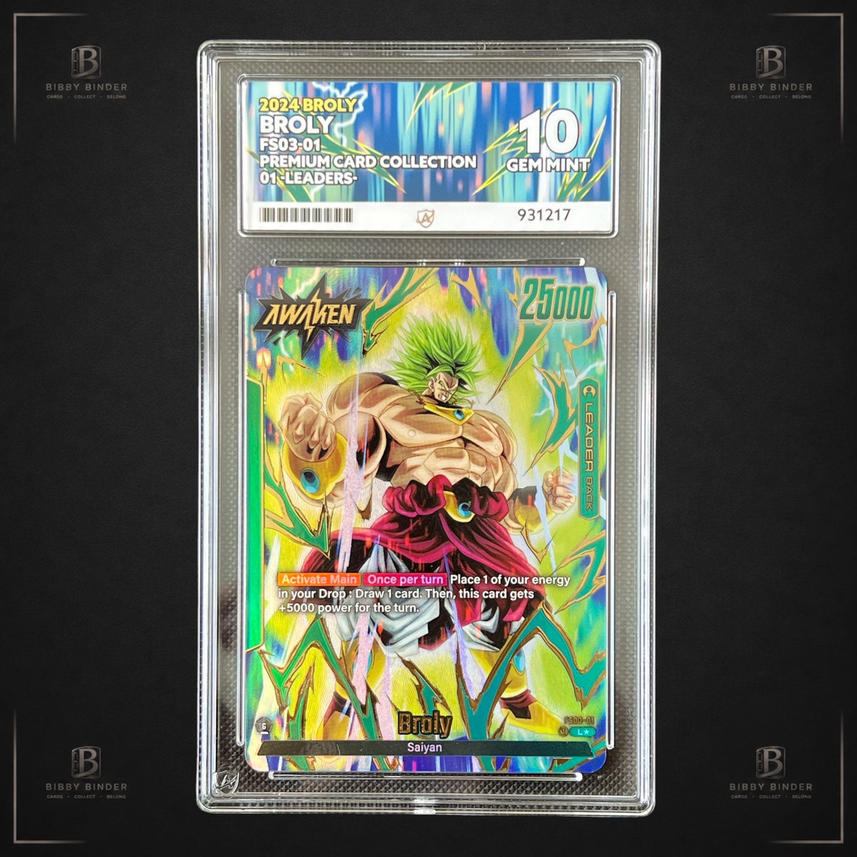 Dragon Ball Broly FS03-01 Premium Card Collection Leaders ACE GEM MINT 10